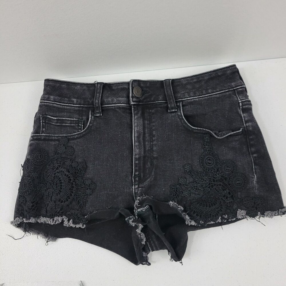 American eagle super stretch X hi-rise shortie black shorts 4 womens 2403 26W‎